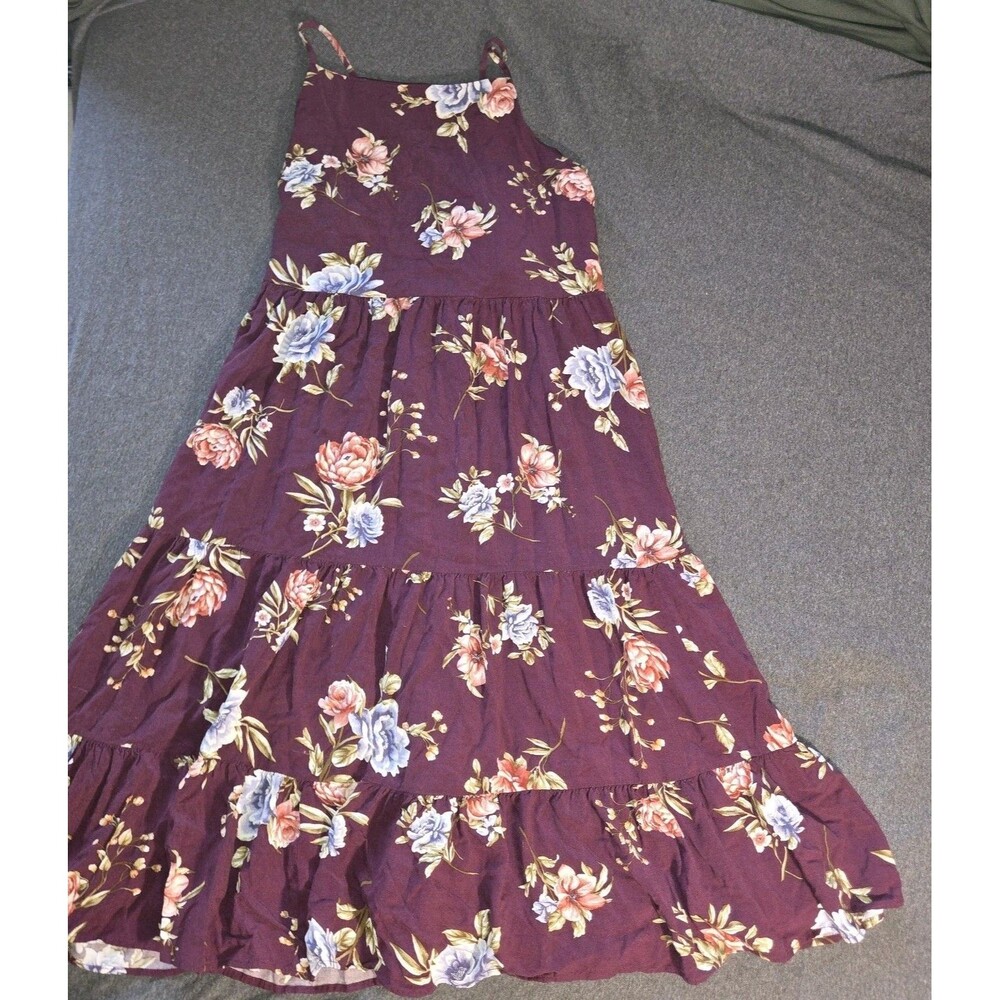 Xhilaration Purple Womens Floral Maxi Summer Dress Open Back Adjustable Strappy